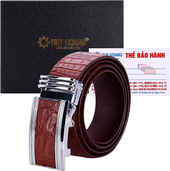 Thắt Lưng Nam Da Cá Sấu Gai Bụng Bản Lớn Huy Hoàng HT4776 - Nâu Đỏ