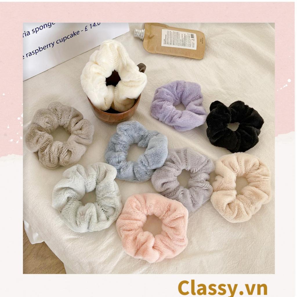 Cột tóc, Dây buộc tóc Classy , Scrunchies Vải Lông Mềm Đẹp trơn màu pastel nhã nhặn thanh lịch PK1678