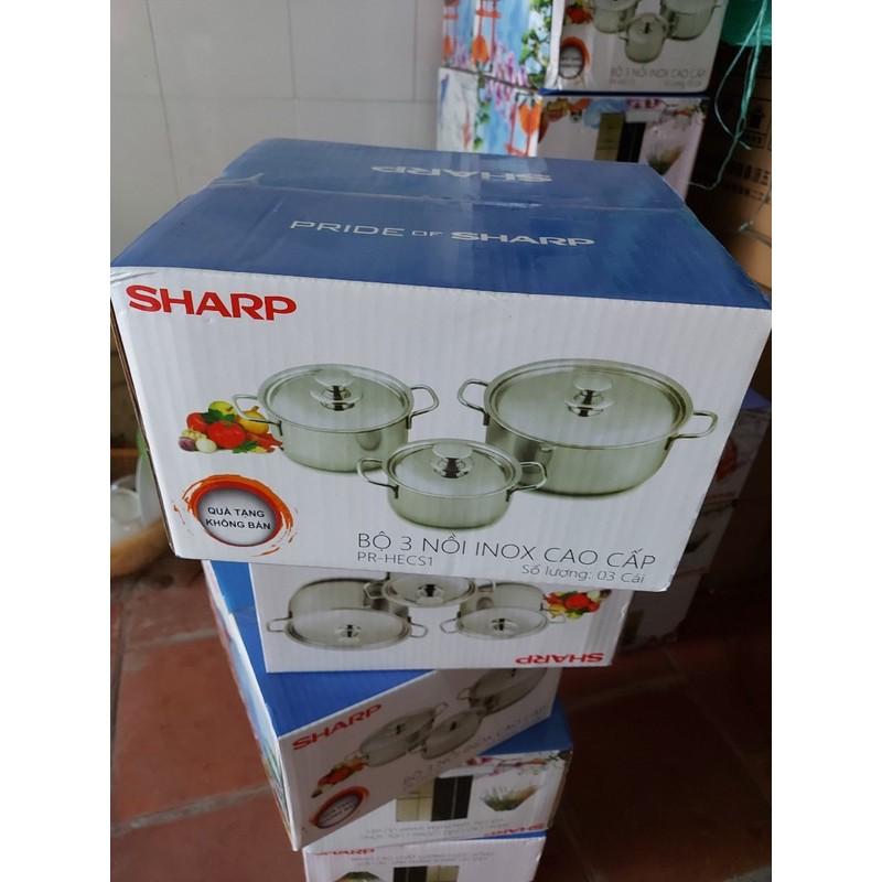 Bộ 3 nồi INOX dùng cho MỌI LOẠI BẾP - Bộ nồi inox bếp từ hàng khuyến mãi PR-HECS1 Nồi Sharp