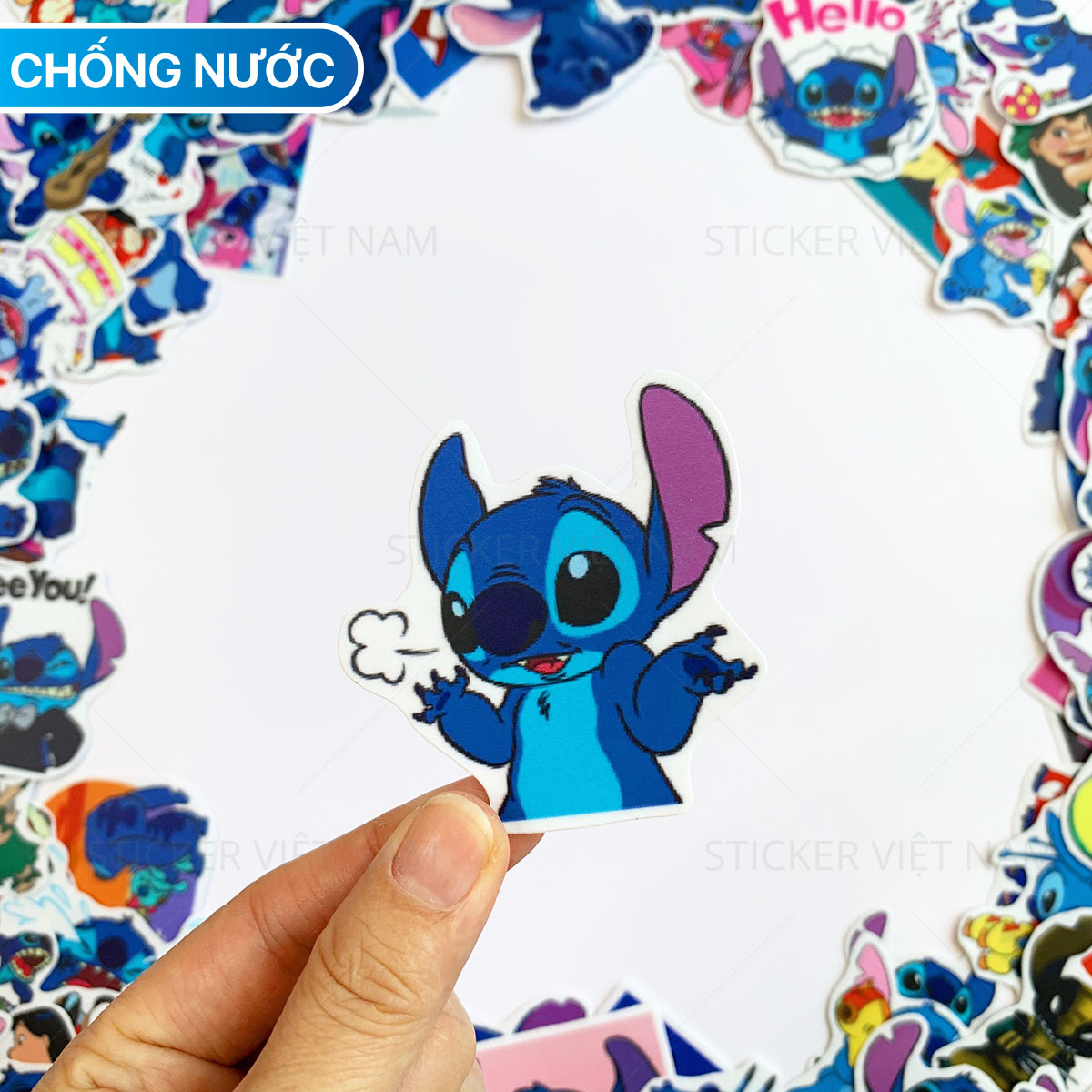 Sticker Stitch và Lilo Màu Xanh Dễ Thương - Chất Liệu PVC Chất Lượng Cao Chống Nước - Kích Thước 4-8cm