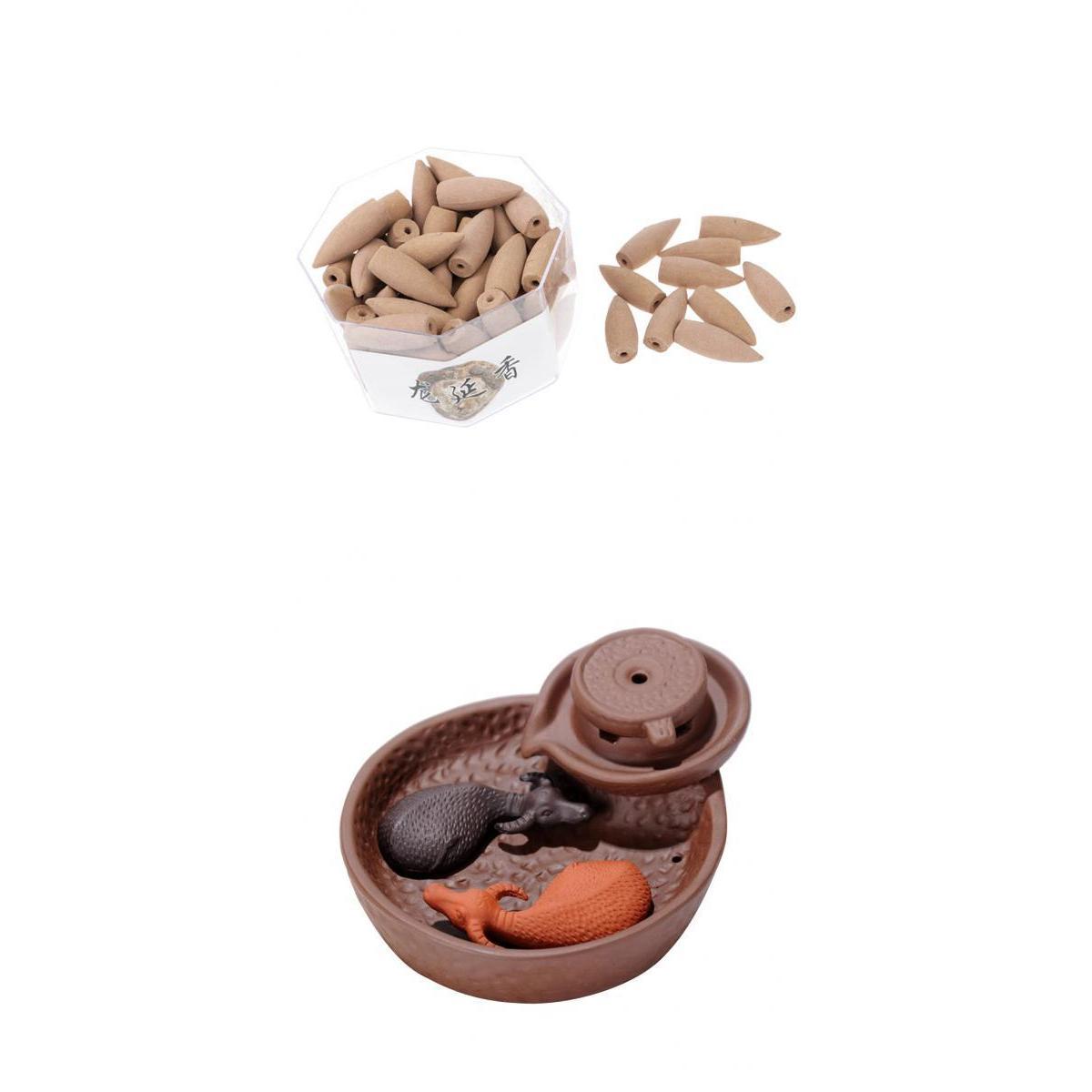 Incense Burner Backflow Censer Holder With 70pcs Sandalwood Incense Cones