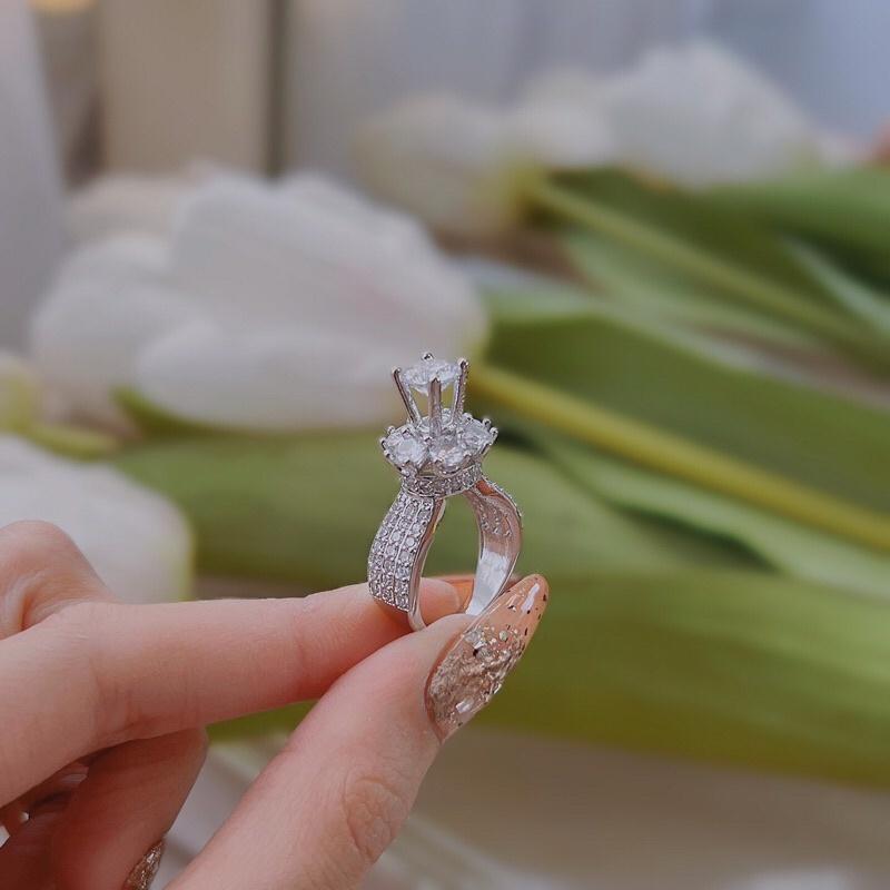 Nhẫn nữ xi bạch kim hột cao siêu sáng