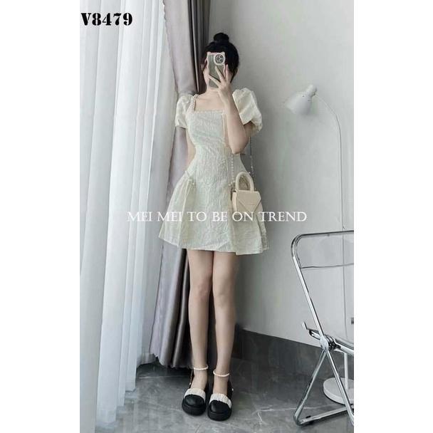 FREE SHIP Đầm váy nữ dáng xòe đính nút ngọc xinh xắn phù hợp đi chơi, đi tiệc KIM GIA DS