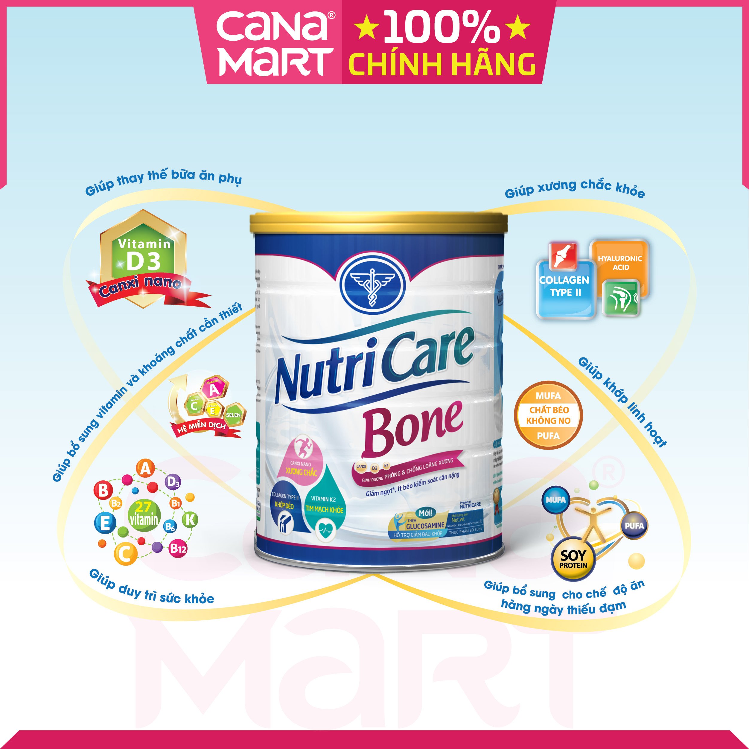 Sữa bột Nutricare Bone phòng chống loãng xương sụn khớp cho người lớn tuổi (850g)