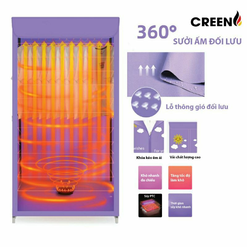 Máy sấy, tủ sấy quần áo CREEN CR-TS160 - 1500W- sấy 20Kg - Vân Phương Shop Bảo hành 12 tháng. - hàng chính hãng