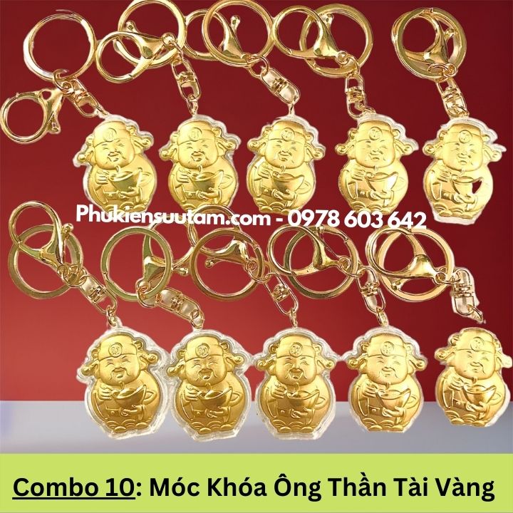 Combo 10 Móc Khóa Ông Thần Tài Vàng, kích thước: 17cmx9cm, màu vàng - SP005977