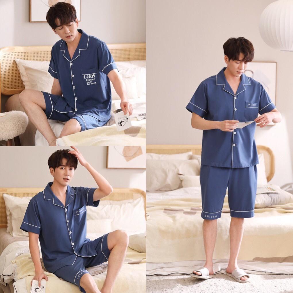 ĐỒ BỘ MẶC NHÀ PIJAMA NAM CỘC TAY, KIỂU DÁNG LỬNG CHẤT VẢI COTTON 100% THOÁNG MÁT, KHỎE KHOẮN