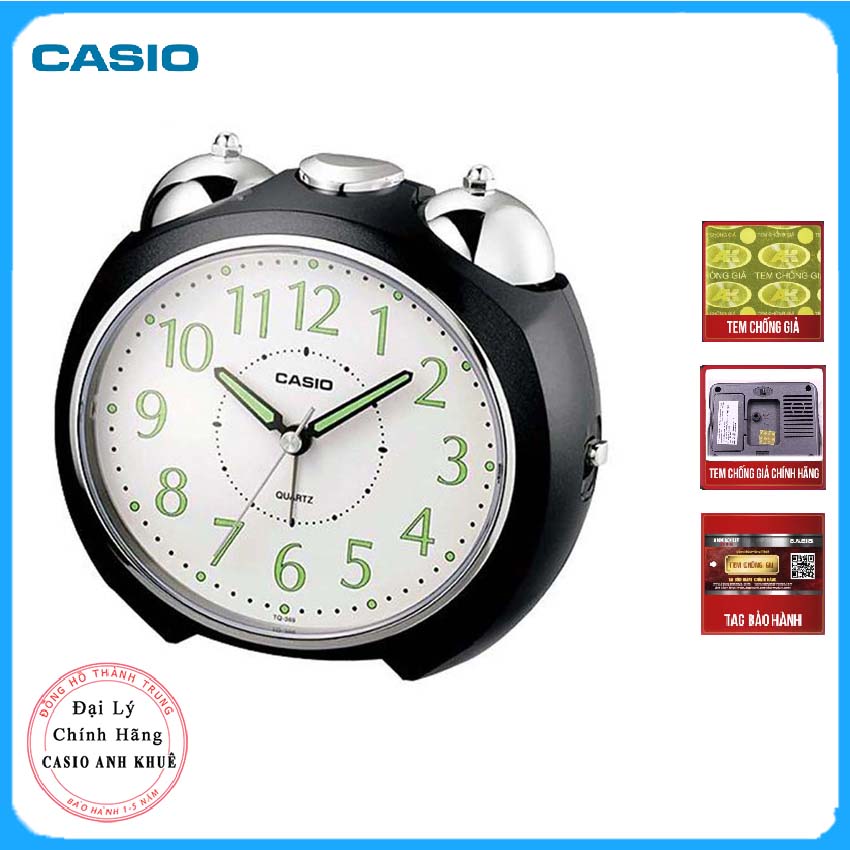 Đồng Hồ Để Bàn Casio TQ-369-1DF Có Đèn - Chuông Báo Thức - Kích Thước ( 11.6×13×9 cm )