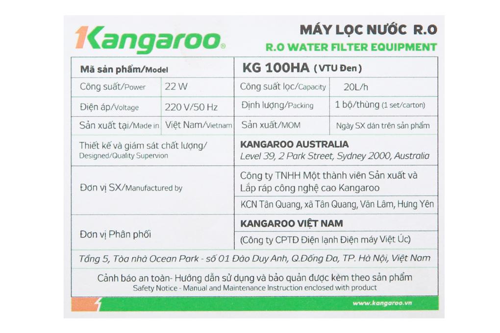 Máy lọc nước R.O Hydrogen Kangaroo VTU KG100HA 9 lõi - Hàng chính hãng - Giao hàng toàn quốc