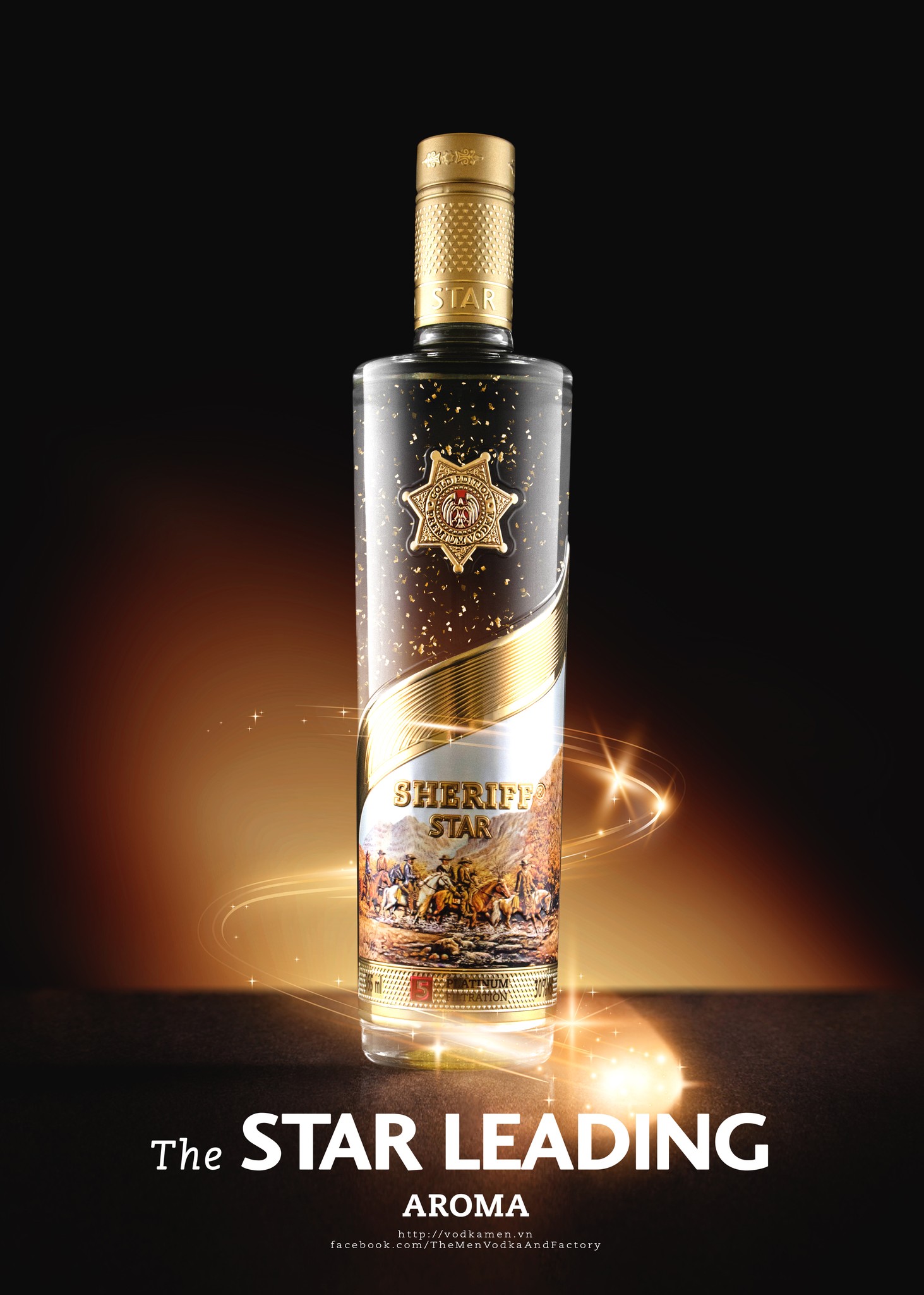 Rượu Men' Vodka Sheriff Gold Star 30% chai 565ml