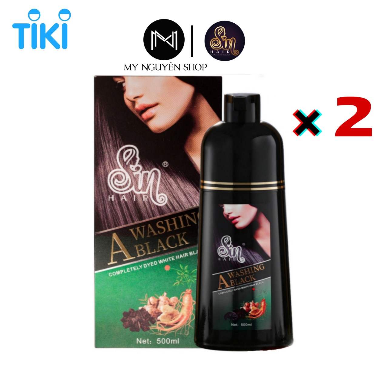 Combo 2 chai dầu gội phủ bạc Sin Hair màu đen, phủ