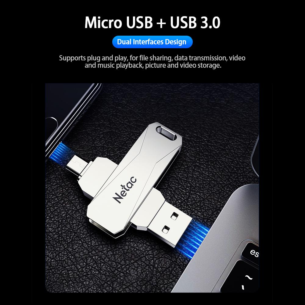 Ổ đĩa flash Plug & Play Netac U381 64GB Micro USB + USB Double Interface cho điện thoại di động mở rộng bộ nhớ U Disk