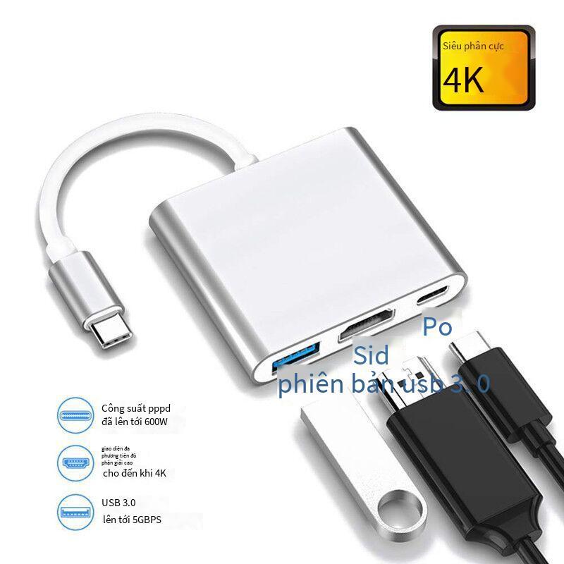 Đảm bảo chất lượng Cáp chuyển đổi 3 trong 1 vỏ nhôm 4K độ nét cao USB3.1 đế cắm đa năng chuyển đổi Type-C sang HDMI