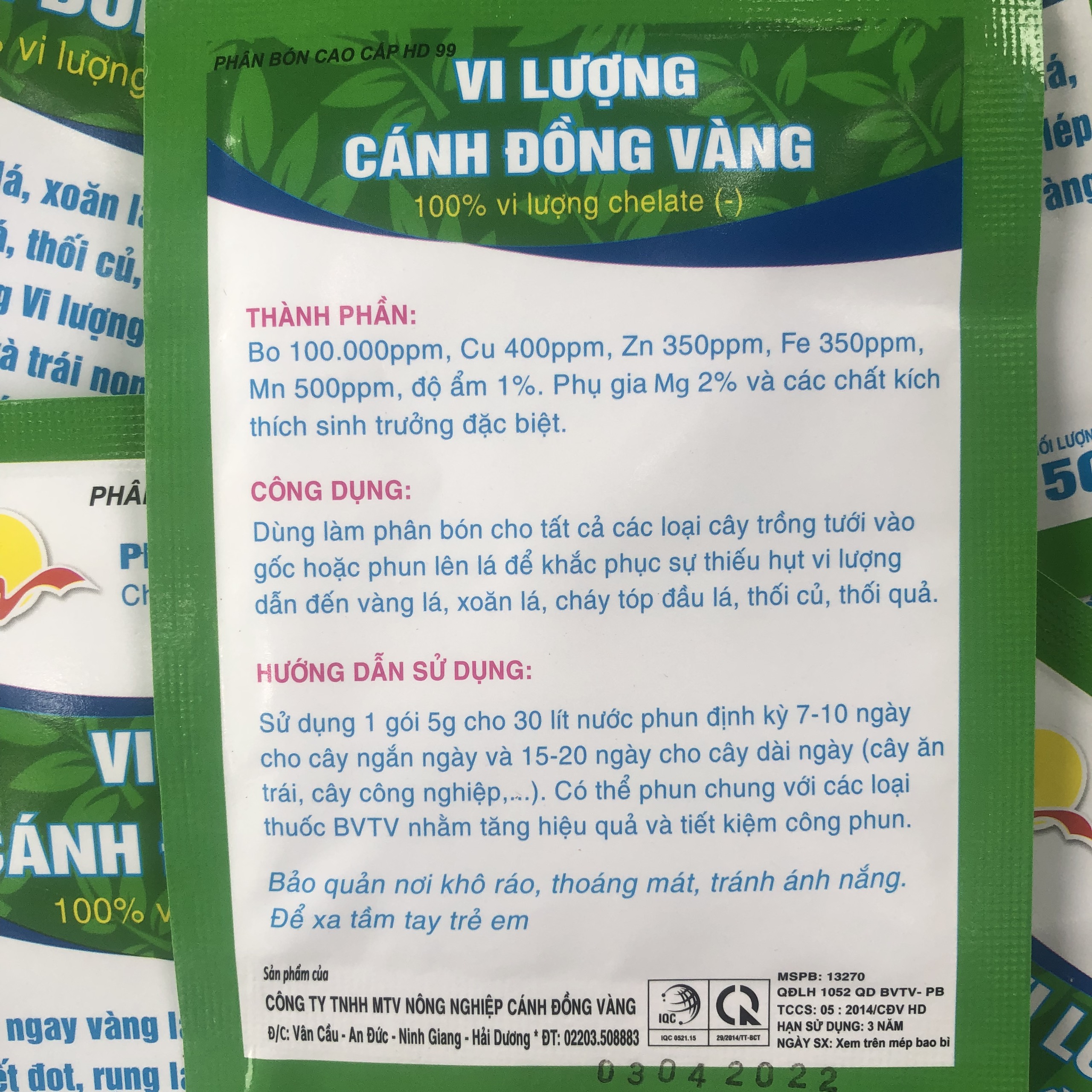 05 gói Phân Bón Vi Lượng HD 99 - Hết Ngay Vàng Lá, Rụng Lá, Vàng Lá, Chống Rụng Hoa Và Trái Non