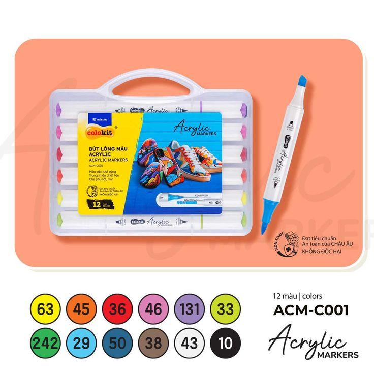 Hộp 12 Bút Lông Màu 2 Đầu Thiên Long Acrylic Markers ACM-C001