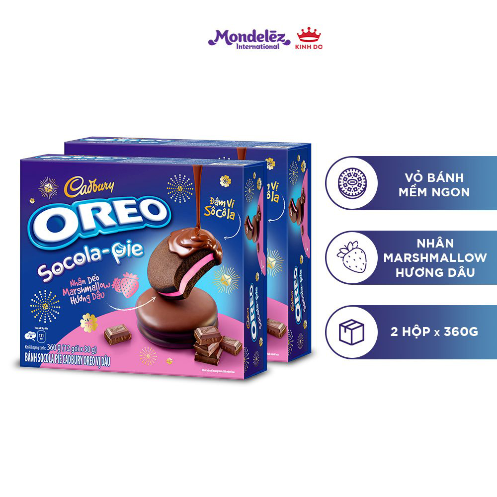 Combo 2 Hộp Bánh OREO Socola Pie vị dâu 2x360g