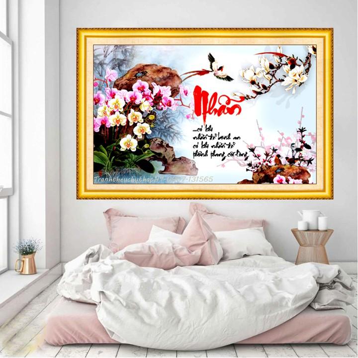 Tranh thêu chữ thập - Tranh đính đá chữ nhẫn LV3336, LV175 75*50cm - tự đính