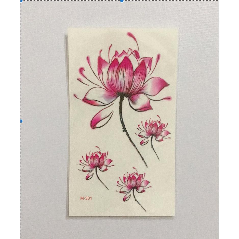 Hình xăm dán có ba lá và sen 10x6cm