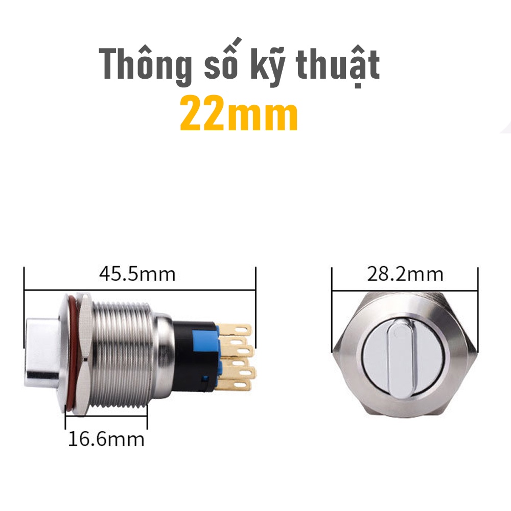 Núm công tắc xoay Tự khóa 16mm, 19mm, 22mm (3V-24V, 110-220V)