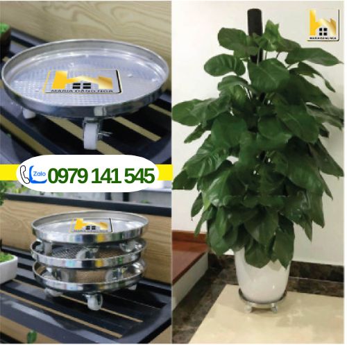Đế lót chậu cây có bánh xe Đường kính 28cm chịu lực 100kg- Chất liệu inox chống thấm nước, chống rỉ sét có chốt khóa an toàn chống xê dịch