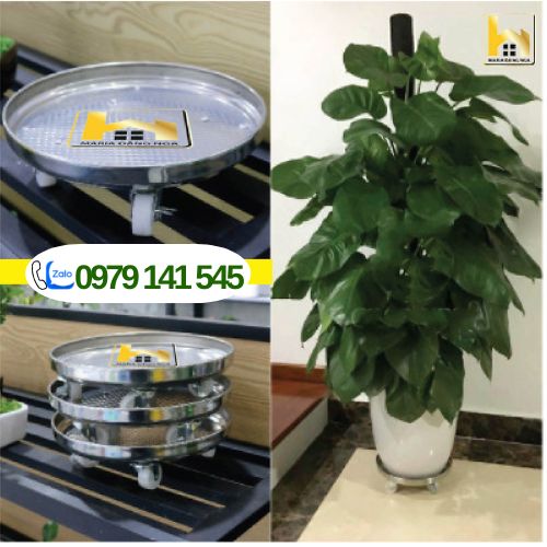 Đế lót chậu cây có bánh xe Đường kính 28cm chịu lực 100kg- Chất liệu inox chống thấm nước, chống rỉ sét  có chốt khóa an toàn chống xê dịch