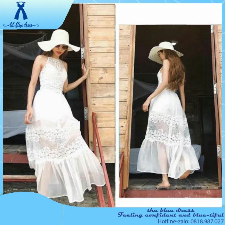 QUẢNG CHÂU CAO CẤP Đầm thiết kế maxi ren trắng - đầm đi tiệc - đầm đi biển bigs