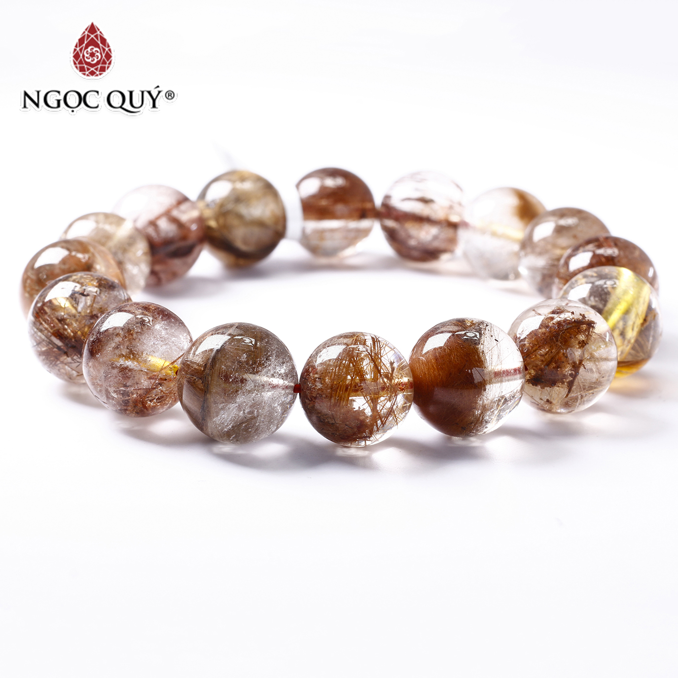 Vòng tay trơn thạch anh ưu linh tóc đỏ size hạt 14mm mệnh hỏa, thổ - Ngọc Quý Gemstones