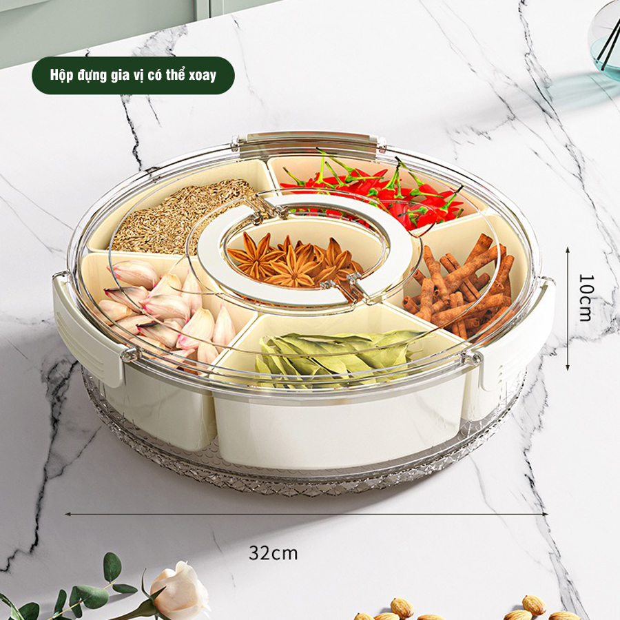 Hộp Đựng Đồ Khô Xoay Có Tay Cầm Bảo Quản Đồ Khay Đựng Mứt Trái Cây Sấy Khô Trang Trí Tết