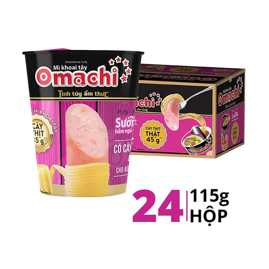 Thùng 24 Hộp Mì Omachi Sườn Hầm Ngũ Quả - Có Thịt Thật 115 gram