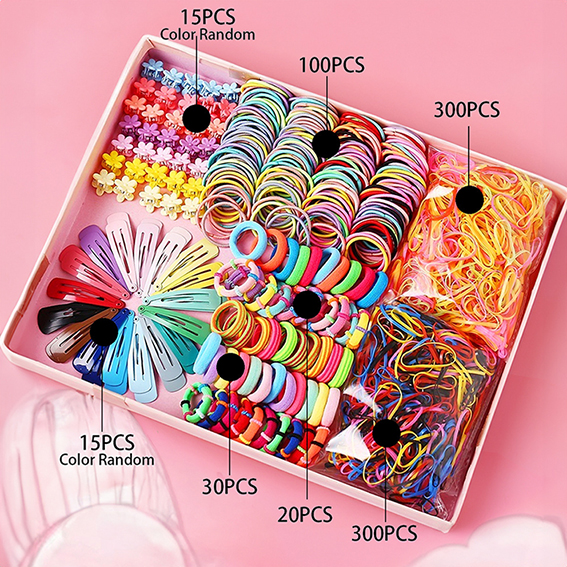 Set 780 Chi Tiết Phụ Kiện Thun Cột , Kẹp Tóc Cho Bé Xinh Xắn