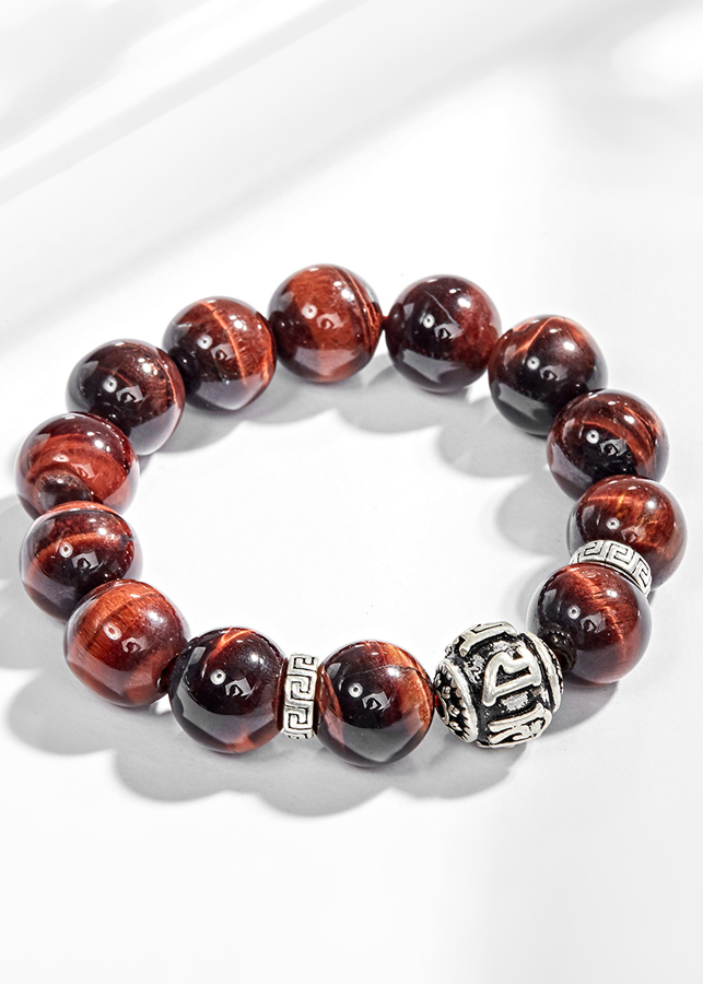 Vòng tay đá thạch anh mắt hổ phối charm lục tự bạc Ngọc Quý Gemstones