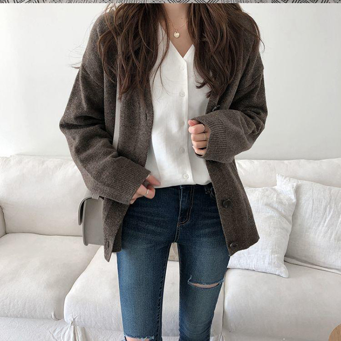 Áo cardigan len nữ form rộng basic 4 khuy trẻ trung ArcticHunter, thời trang thương hiệu chính hãng