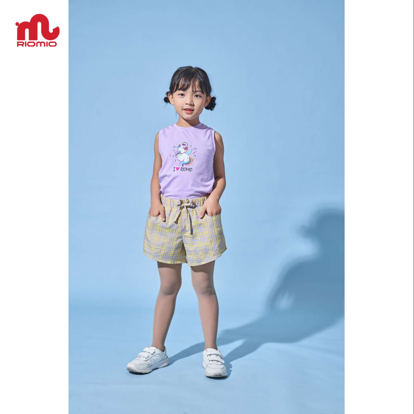 Set bộ bé gái áo thun sát nách quần short kẻ RIOMIO cotton 4 chiều siêu thoáng mát - RB193