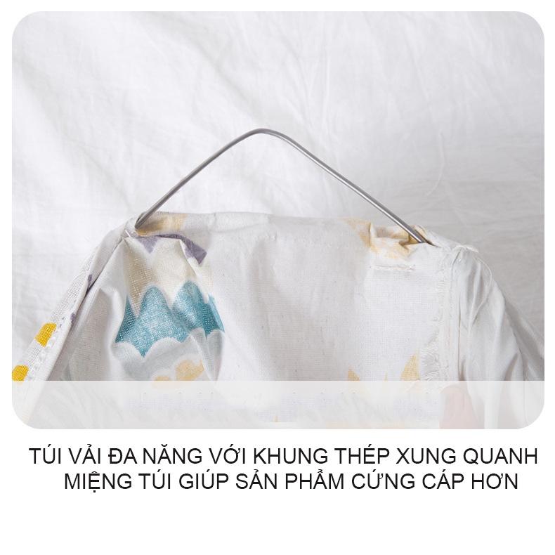 Túi đựng quần áo chăn màn vải canvas không thấm nước, giỏ đựng đồ đa năng, Túi vải có dây rút ,họa tiết vintage dung tích 100 lít và 140 lít