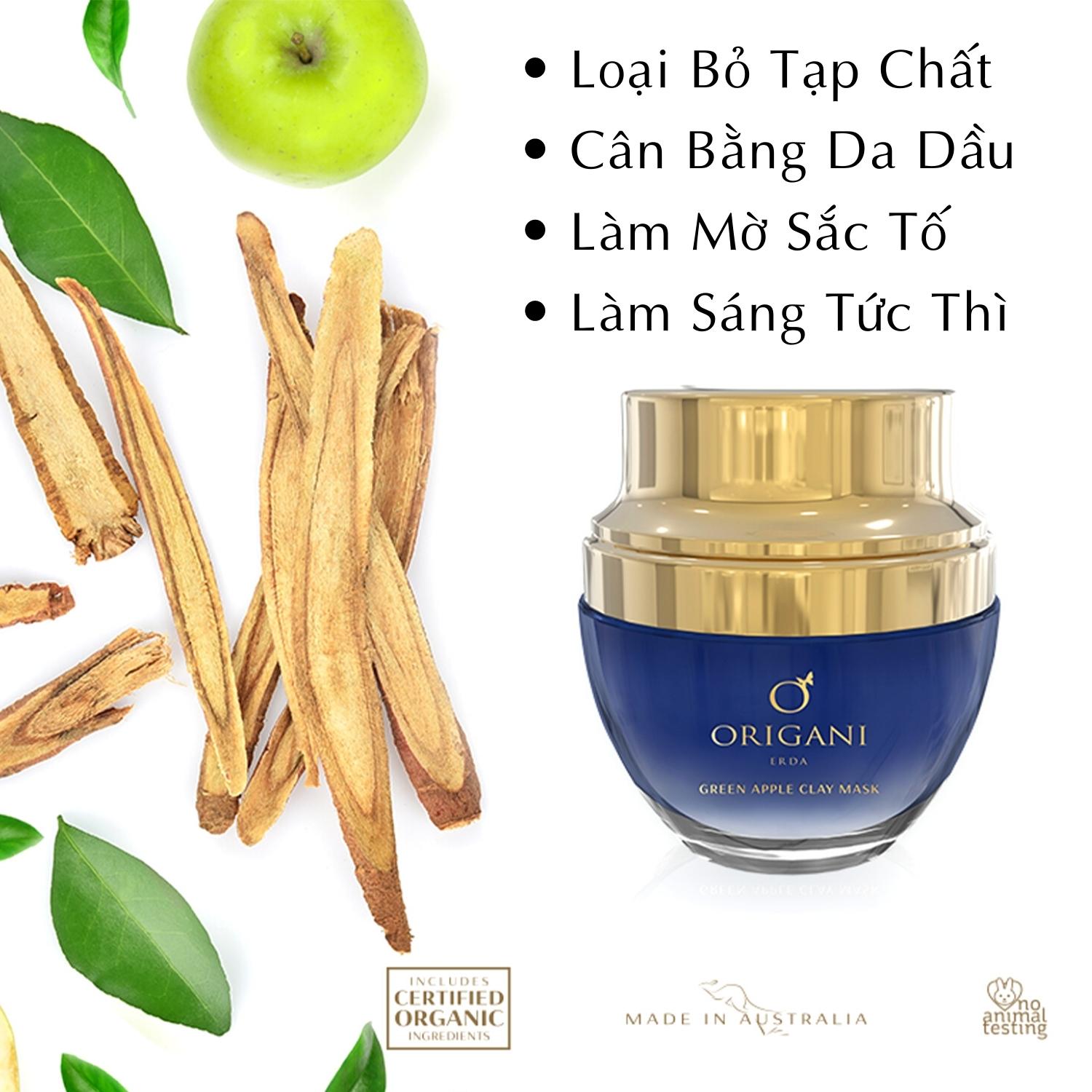 Mặt Nạ Đất Sét Táo Xanh Điều Chỉnh Sắc Tố - Có Chứng Nhận Hữu Cơ - Origani Erda Pigmentation Correction Green Apple Clay Mask 50ml - Xuất Xứ Từ Úc