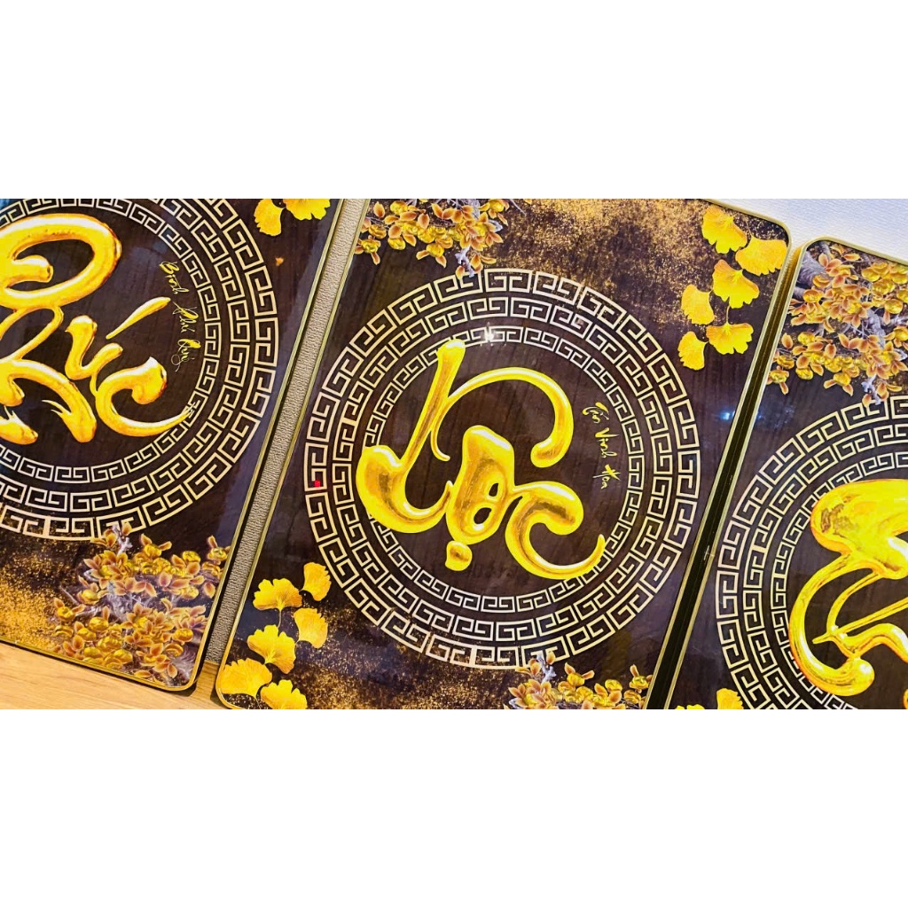 (ẢNH CHỤP THẬT)TRANH TREO TƯỜNG TRÁNG GƯƠNG PHÚC LỘC THỌ VÀNG TẶNG KÈM ĐINH 3 CHÂN