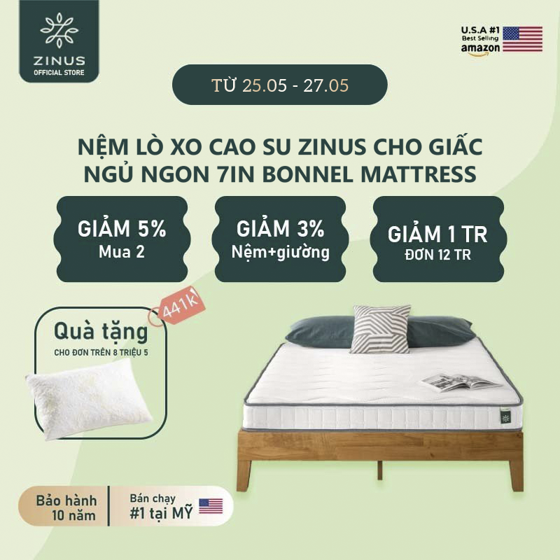 Nệm Lò Xo Cao Su Liên Kết Zinus 18cm Bonnel Mattress