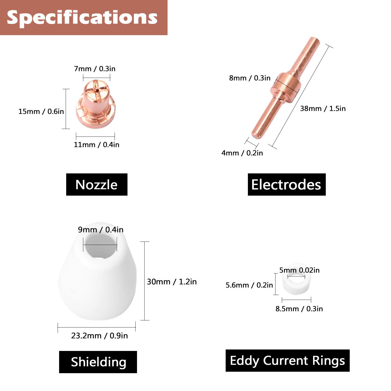 PT31 Plasma Torch Tips Electrode Nozzle 65PCS Plasma Cutter Machine Spare Parts Torch 40A Cutting Nose Fittings Extended