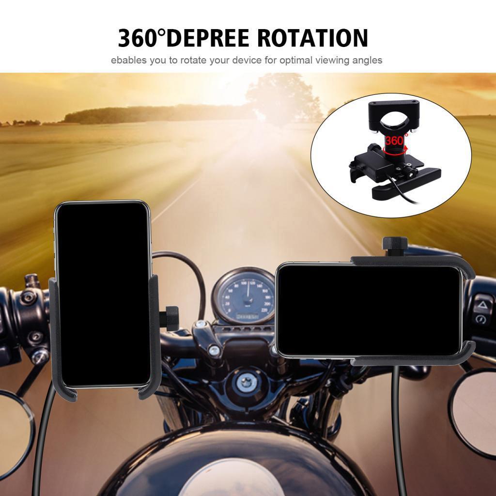 360° Universal Motorcycle Handlebar Cell Phone Mount USB Charger   Holder.