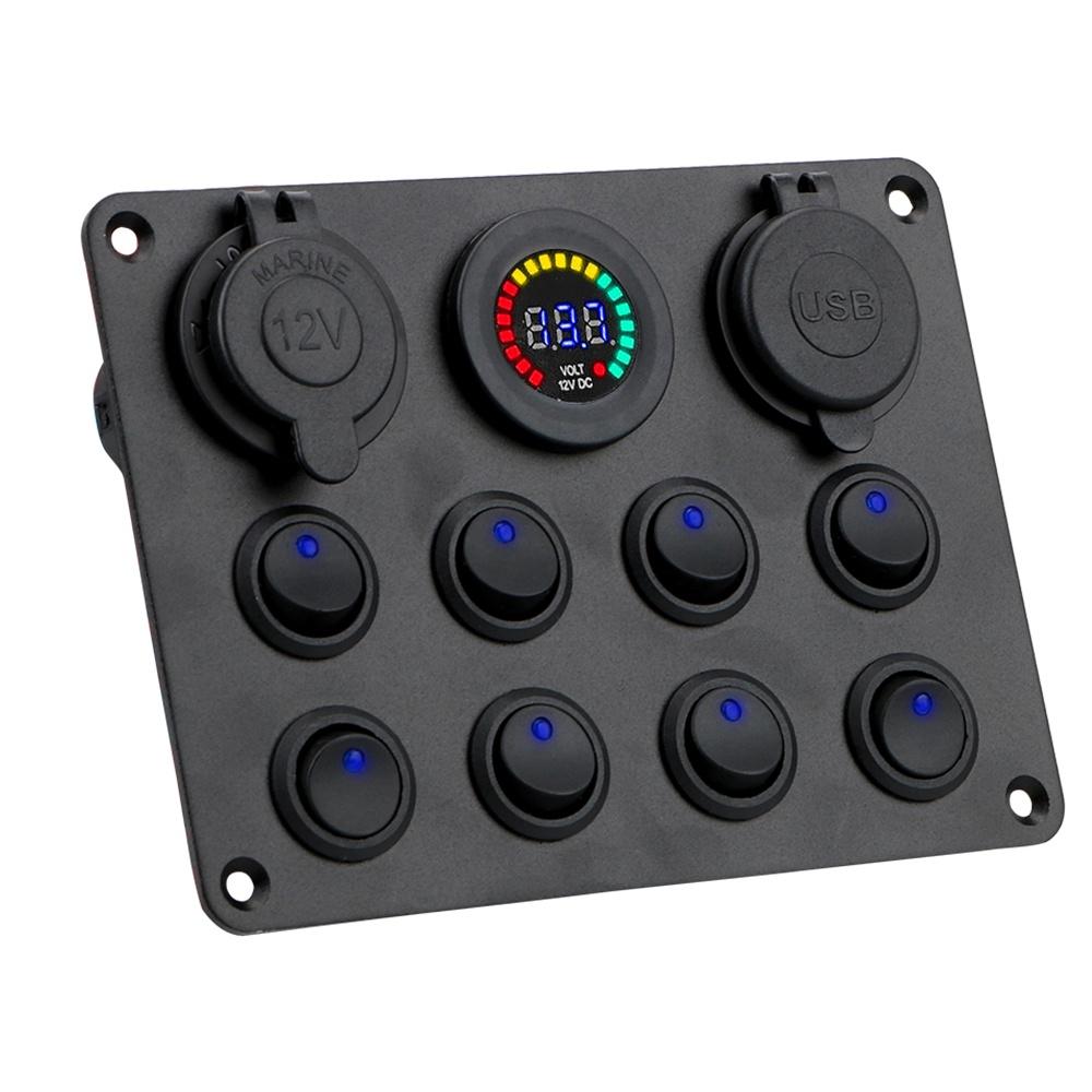 Bảng công tắc khởi động xe hơi/xe tải ATV UTV Caravan 8 Gang hai cổng USB 12-24V