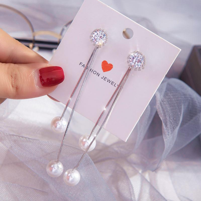 Bông tai ngọc trai mới bông chuỗi zircon Hàn Quốc