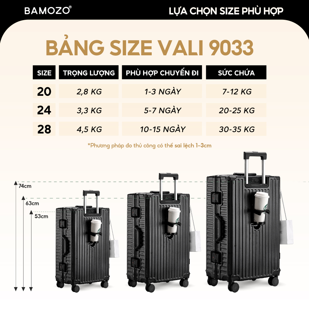 Vali Du Lịch B Bamozo 9033 Size 20/24 Khóa Sập Cao Cấp Bảo Hành 5 Năm - Lỗi 1 Đổi 1 Trong 30 Ngày