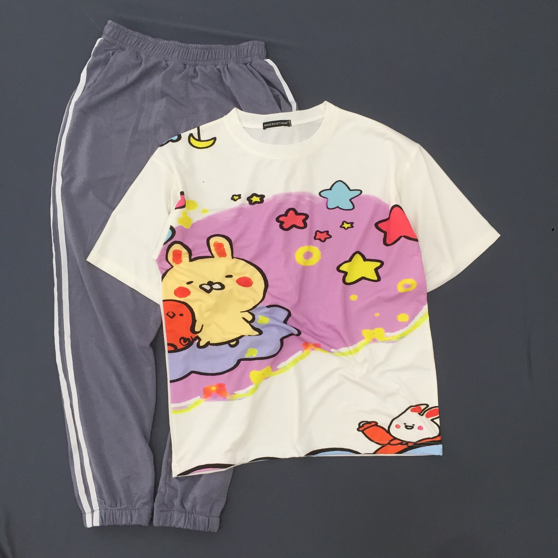 Áo tay lỡ unisex form rộng nam/nữ chất cotton tici.