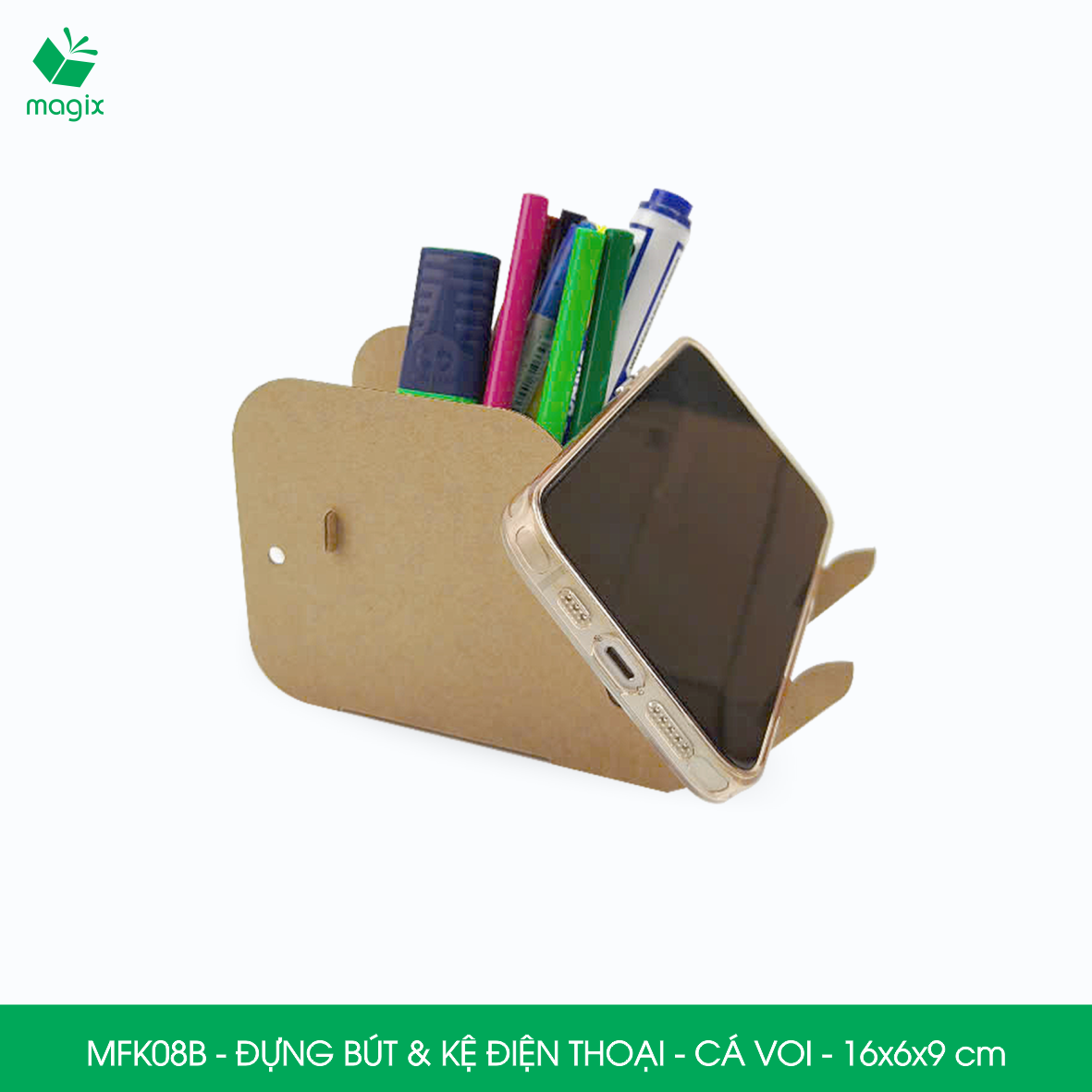 MFK08B - Đựng bút &amp; kệ điện thoại bằng giấy carton - Hộp bút kiểu dáng Cá voi - 16x6x9 cm