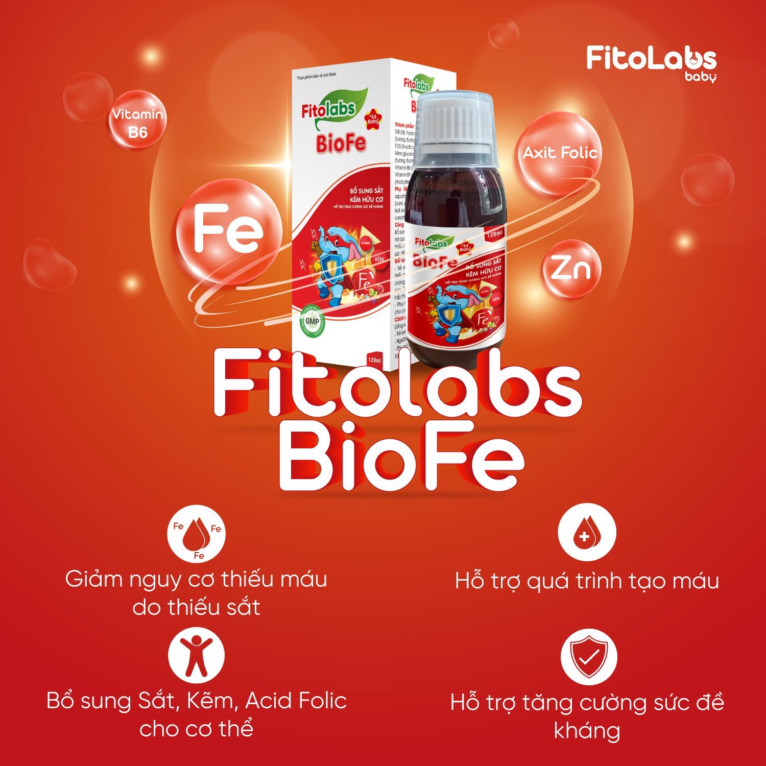 Fitolabs BioFe bổ sung vi chất Sắt, Kẽm, Vitamin B6-B9 hỗ trợ quá trình tạo máu, tăng cường sức đề kháng