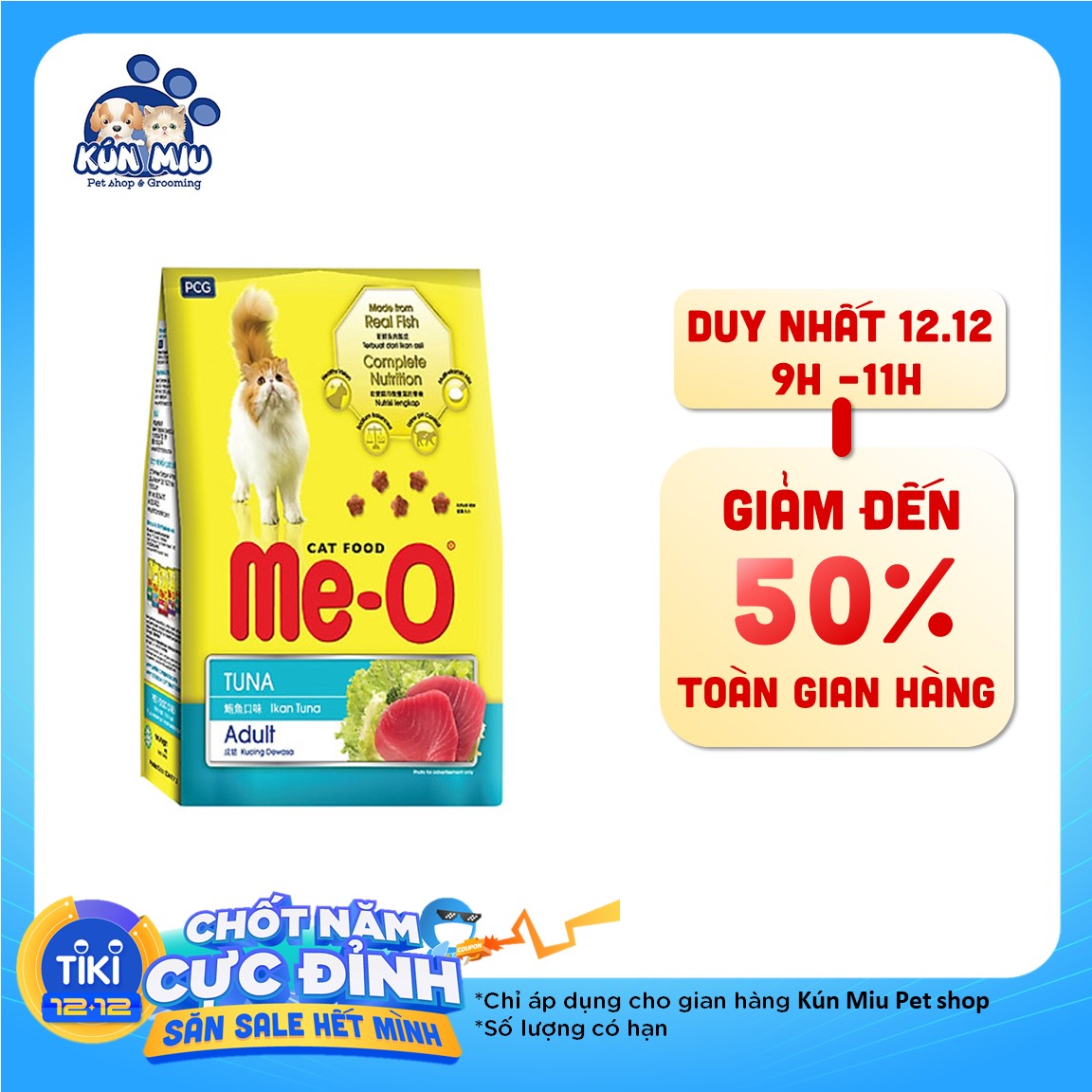 Đồ Ăn Cho Mèo Trưởng Thành Me-O Hương Vị Cá Ngừ (1.2 Kg)