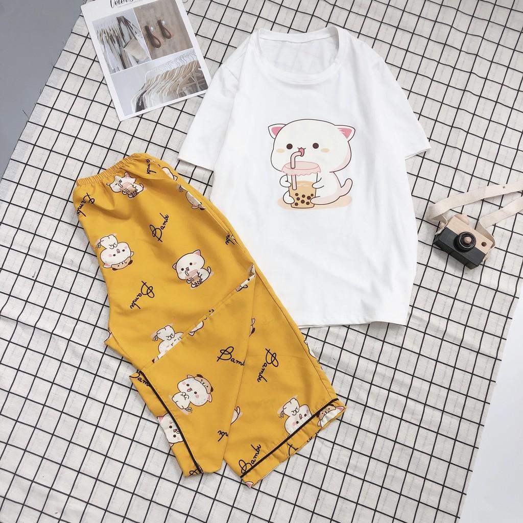 Set bộ ngủ áo thun cotton quần lửng siêu dễ thương