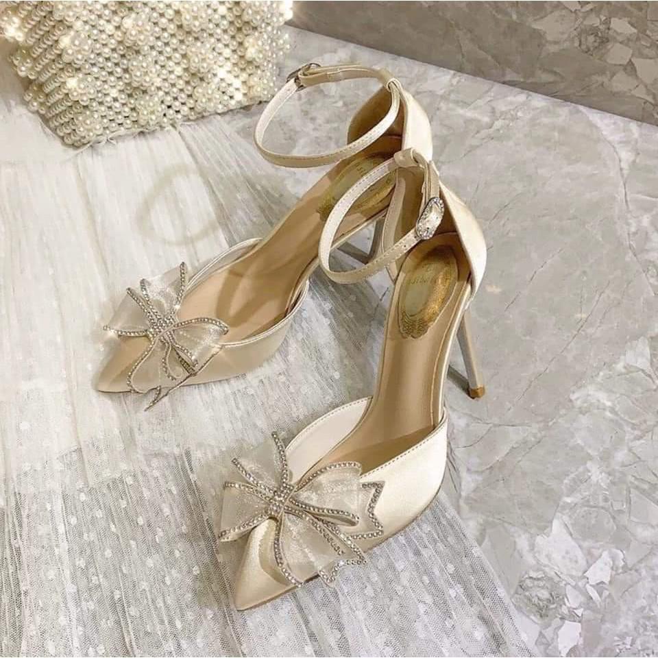 Giày cao gót gắn nơ 8cm