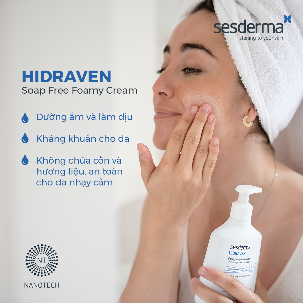 Sữa rửa mặt tạo bọt không chứa xà phòng Sesderma Hidraven cho mọi loại da 300ml