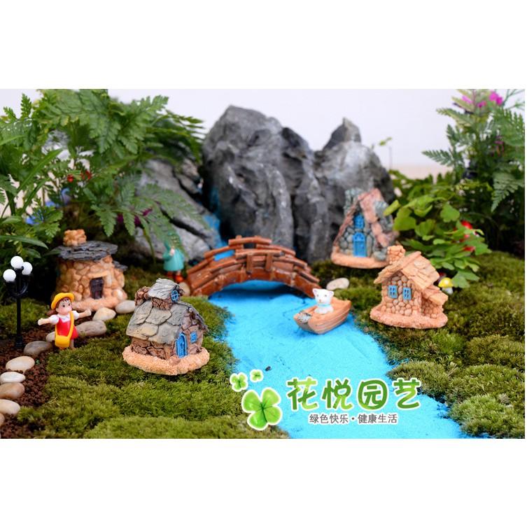 Combo 04 mô hình nhà đá tảng kiểu Bắc Âu - Scotland trang trí bonsai, tiểu cảnh